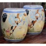 Pair of Chinese Ceramic Stools with Lion Handles Decorated with Deer - Image 3