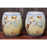 Pair of Chinese Ceramic Stools with Lion Handles Decorated with Deer - Image 5