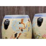 Pair of Chinese Ceramic Stools with Lion Handles Decorated with Deer - Image 7