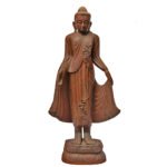 Burmese Oiled Teak Buddha Standing on Lotus in Bestowing Teachings Mudra