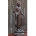Burmese Oiled Teak Buddha Standing on Lotus in Bestowing Teachings Mudra - Image 3