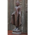 Burmese Oiled Teak Buddha Standing on Lotus in Bestowing Teachings Mudra - Image 4