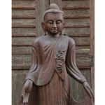 Burmese Oiled Teak Buddha Standing on Lotus in Bestowing Teachings Mudra - Image 5