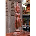 Burmese Teak Buddha Wearing Headdress Standing on Lotus - Image 3