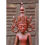 Burmese Teak Buddha Wearing Headdress Standing on Lotus - Image 5