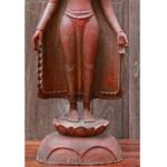 Burmese Teak Buddha Wearing Headdress Standing on Lotus - Image 6