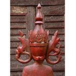 Burmese Teak Buddha Wearing Headdress Standing on Lotus - Image 7