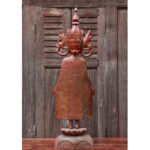 Burmese Teak Buddha Wearing Headdress Standing on Lotus - Image 8