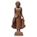 Large Burmese Teak Buddha Standing Upon Lotus in Bestowing Teachings Mudra
