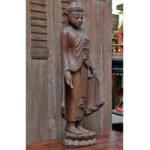 Large Burmese Teak Buddha Standing Upon Lotus in Bestowing Teachings Mudra - Image 3