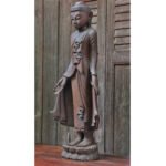 Large Burmese Teak Buddha Standing Upon Lotus in Bestowing Teachings Mudra - Image 4