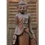 Large Burmese Teak Buddha Standing Upon Lotus in Bestowing Teachings Mudra - Image 5