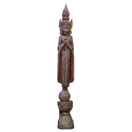 Crowned Burmese Buddha Standing atop Lotus and Globe in Teaching Mudra
