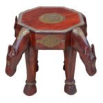 Indian Hard Wood and Brass Stool/Side-table with Horse Motif