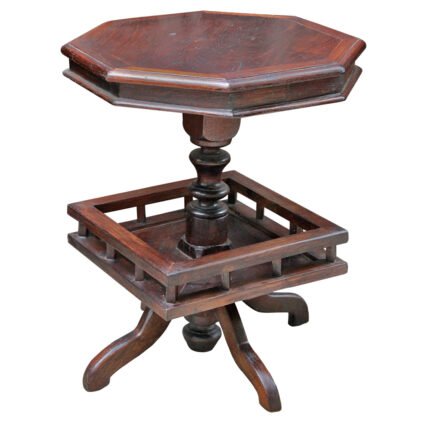 Colonial Octagonal Pedestal Teak Table with Custom Bottom Shelf