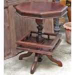 Colonial Octagonal Pedestal Teak Table with Custom Bottom Shelf - Image 3