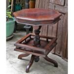 Colonial Octagonal Pedestal Teak Table with Custom Bottom Shelf - Image 4