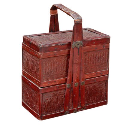 Chinese Rattan and Bamboo Two-tiered Basket